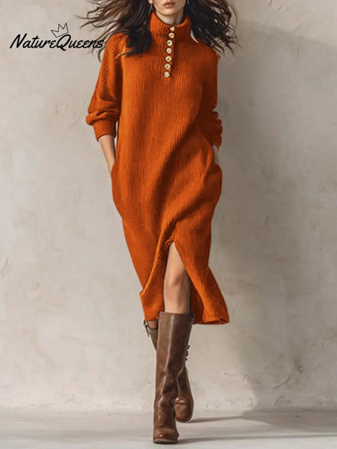 Women's Solid Color Turtleneck Casual Loose Knit Dress