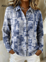 Mottled Short-line Checkered Decorative Pattern Casual Shirt Collar Long Sleeve Sweater