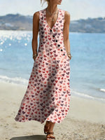 Women's Hearts Love Pattern Art Print Casual Cotton Linen Dress