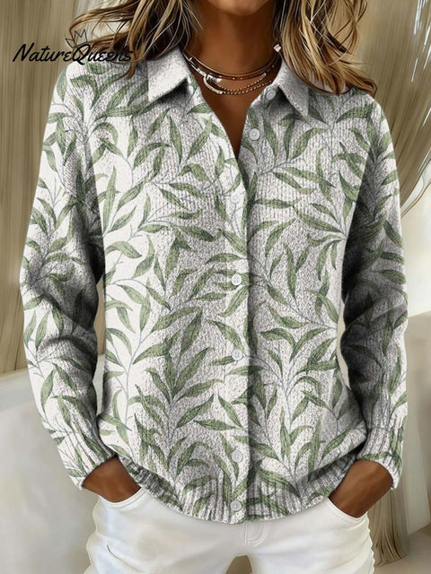 Plant Leaf Decorative Patterns Casual Shirt Collar Long Sleeve Sweater