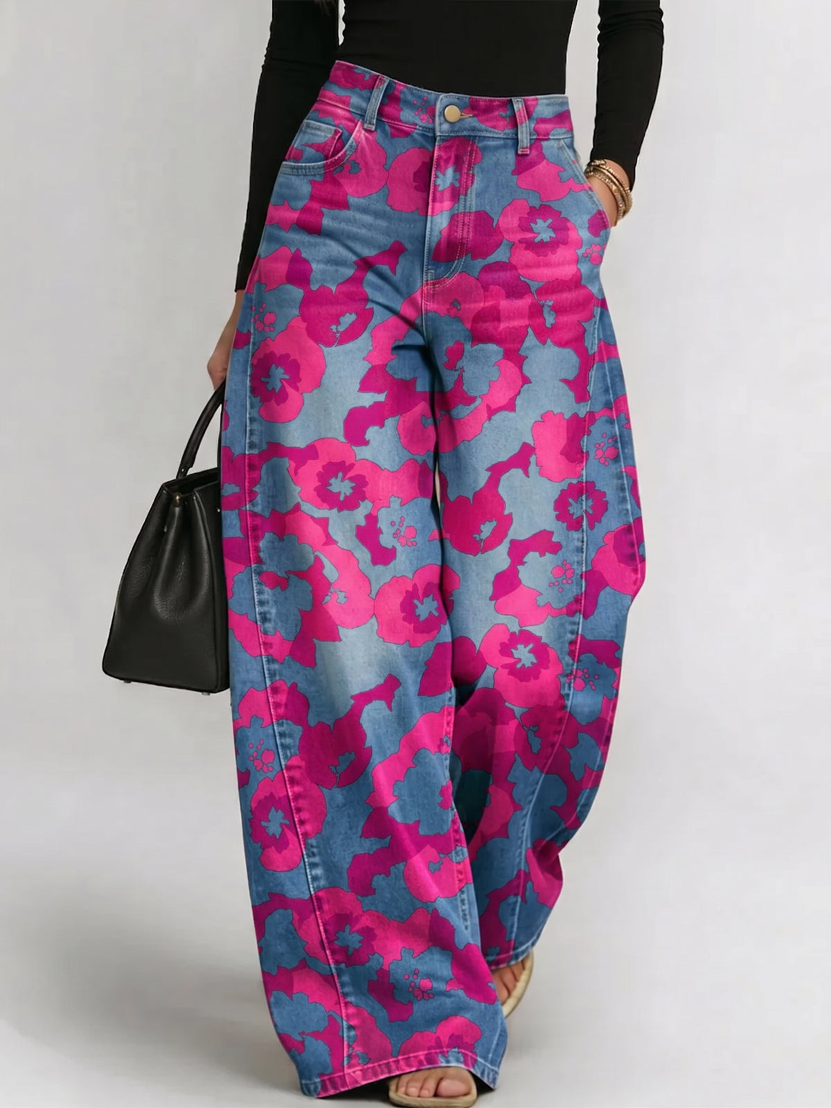 Women's Abstract Art Patterns Print Loose-fit Jeans
