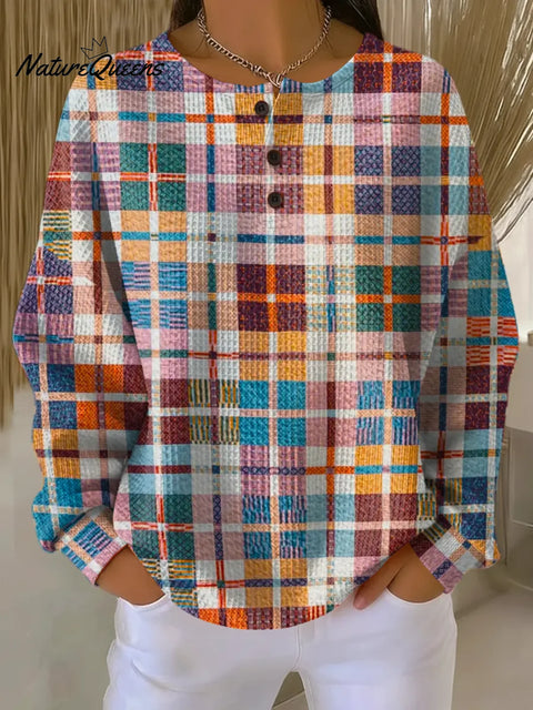 Women's Geometric Pattern Art Print Casual Waffle Sweatshirt