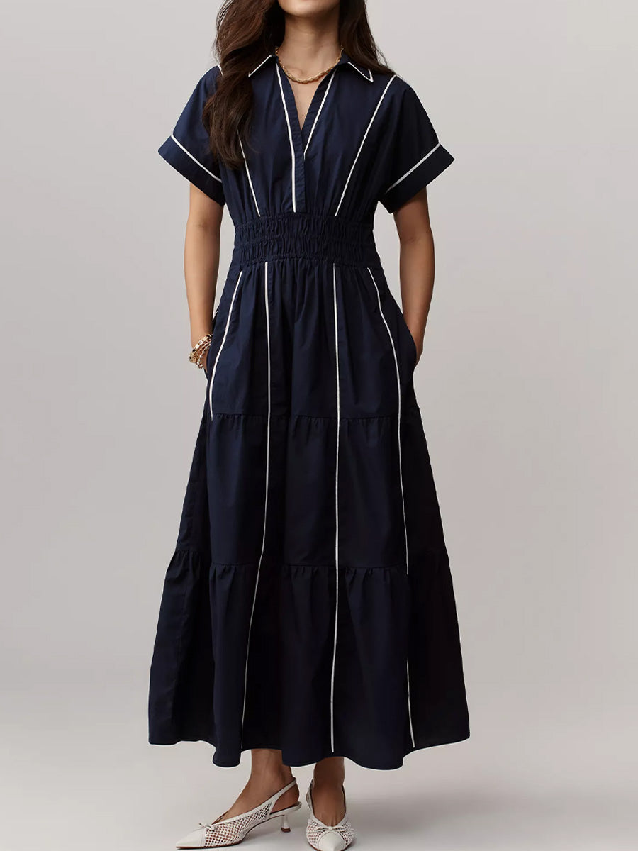 Women's V-neck Short-sleeved Casual Loose Cotton And Linen Dress