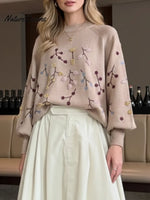 Women's Cozy Three-dimensional Embroidered And Beaded Pullover Sweater