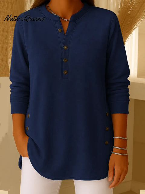 Women's Solid Color V-neck Long Sleeve Casual Loose Suede Top