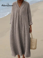 Women's V-neck Knitted Sweater Dress
