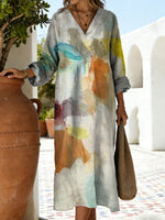 Women's Abstract Colors Pattern Art Print Casual Cotton Dress
