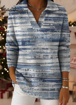 Women's Horizontal Line Decorative Patterns In Painting Art Casual Shirt Collar Long Sleeve Sweater