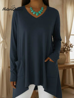 Women's Casual Loose V-neck Irregular Hem Pullover