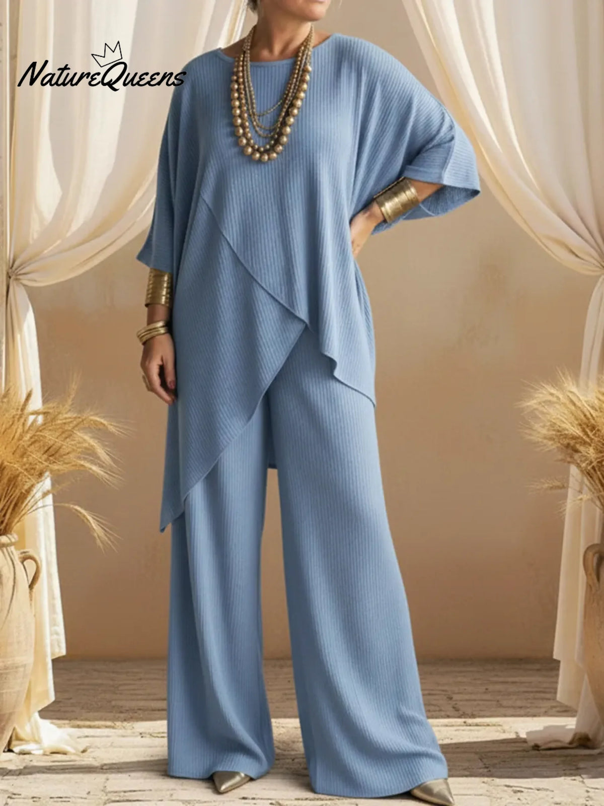 Cozy Elegant Irregular Sweater And Pants Two-piece Set