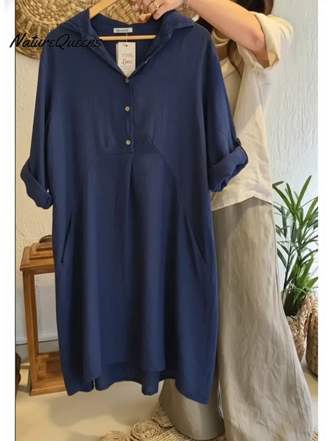 Women's Casual Long-Sleeved Cotton Linen Dress