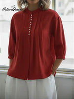 Women's Linen And Cotton Pleated Shirt