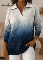 Women's Gradient Dotted Colors Pattern V-neck Sweater