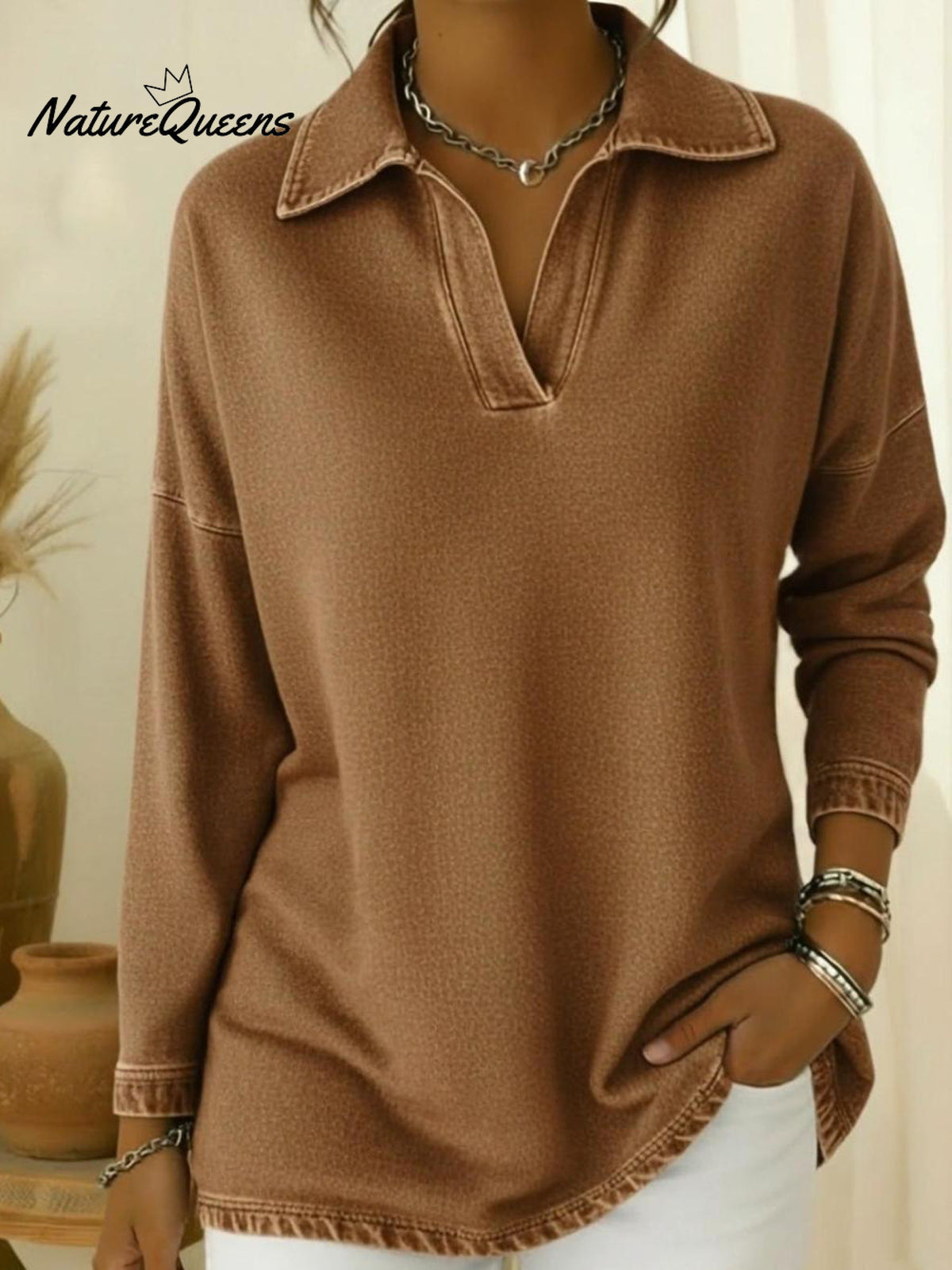 Unisex Casual Polo-neck Denim Sweatshirt