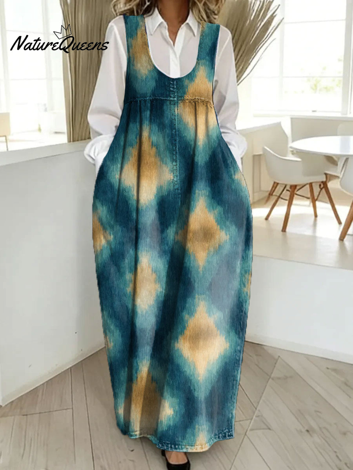 Women's Retro Colorful Pattern Art Print Casual Cotton Denim Dress