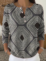 Women's Vintage Abstract Geometry Art Print Buttoned Cardigan Sweater