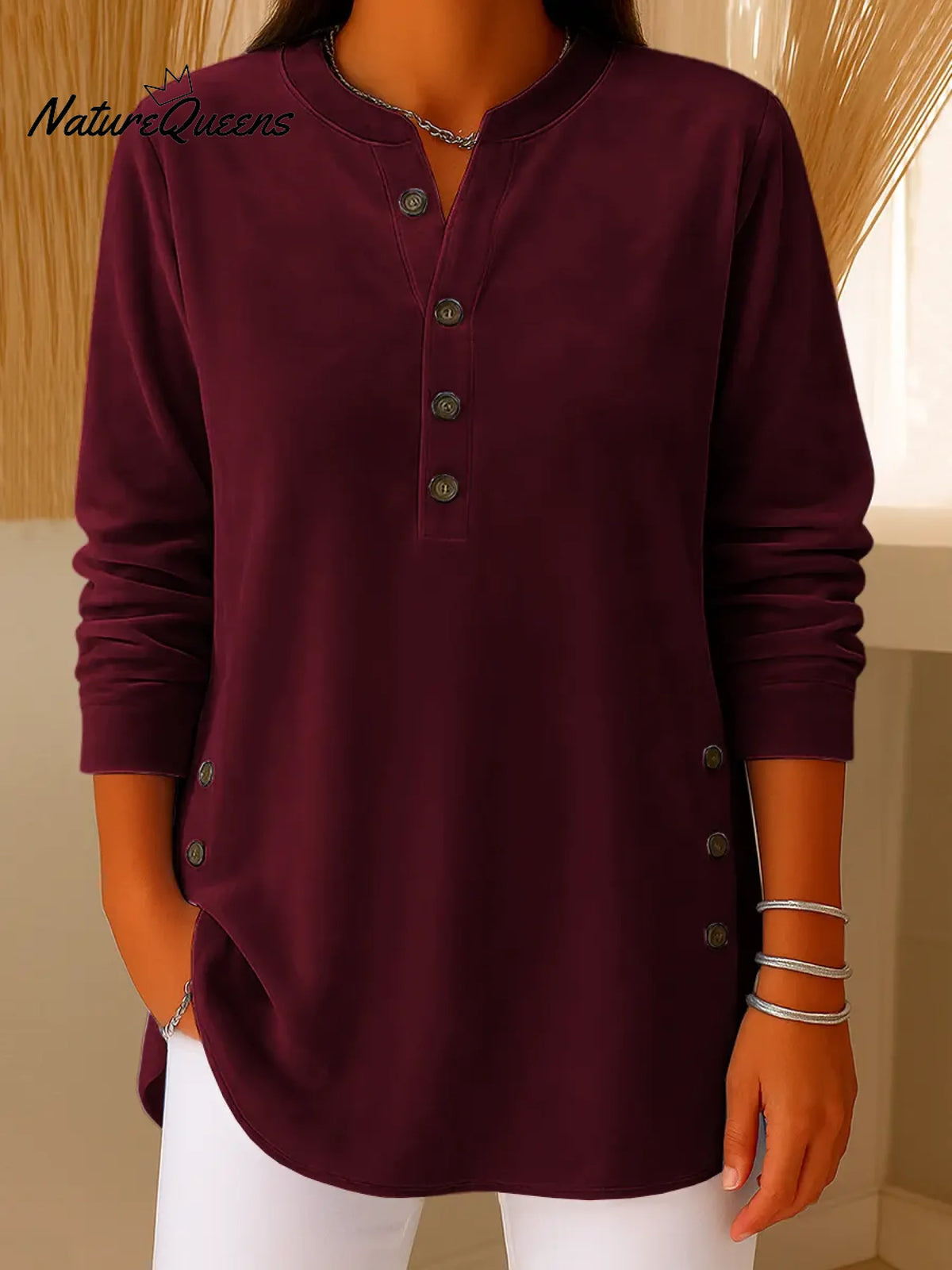 Women's Solid Color V-neck Long-sleeved Velvet Top
