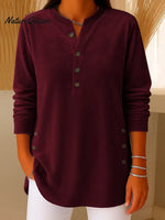 Women's Solid Color V-neck Long-sleeved Velvet Top