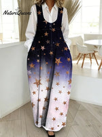 Women's Gradient Stars Art Print Casual Cotton Denim Dress