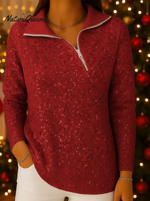 Women's Gradient Print Collared Long Sleeve Casual Loose Sequined Knit Cardigan