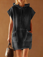 Women's Short-sleeved Casual Loose Hooded Denim Dress