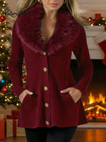 Women's Solid Color V-neck Long Sleeve Casual Loose Knit Top