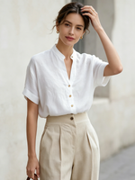 Minimalist & Cozy Stand-collar Button-up Cotton-linen Shirt