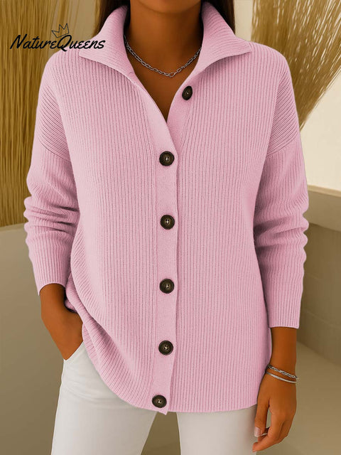 Women's Solid Color Stand Collar Casual Loose Knit Cardigan