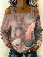 Women‘s Abstract Pattern Art Print Casual Cotton Denim Shirt