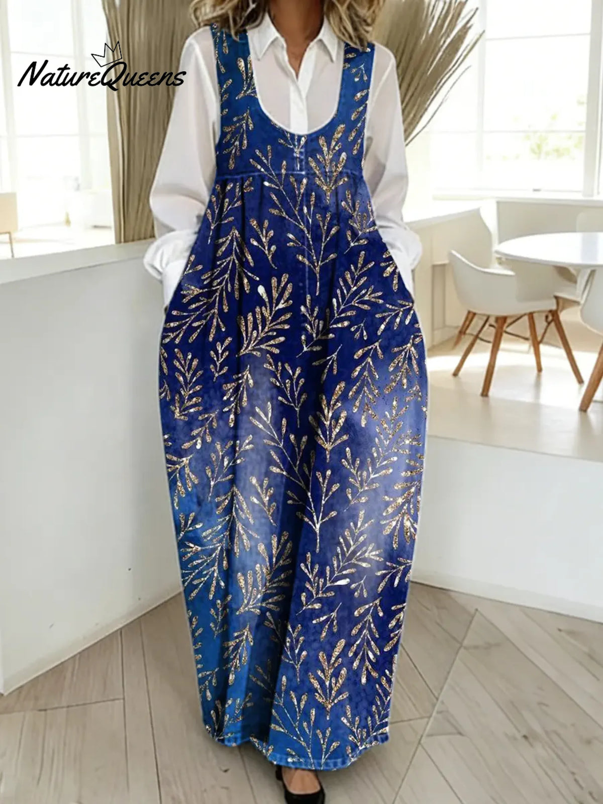 Women's Floral Pattern Art Print Casual Cotton Denim Dress