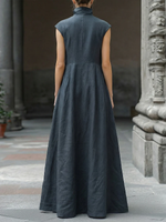 Minimalist Elegance Mock-neck Cotton-linen Maxi Dress