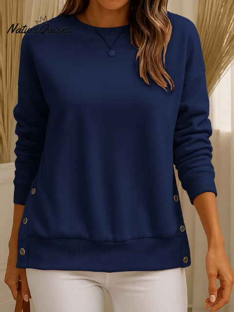 Women's Solid Color Crew Neck Long Sleeve Casual Loose Sweatshirt