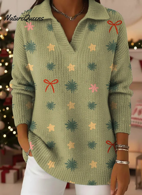 Women's Christmas Pattern Art Print Casual Cotton Sweater
