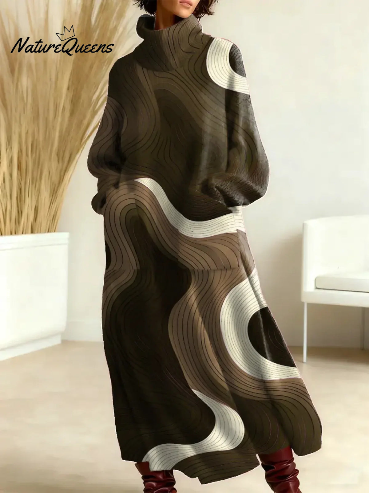 Women's Abstract Pattern Art Print Casual Cotton Knitted Dress