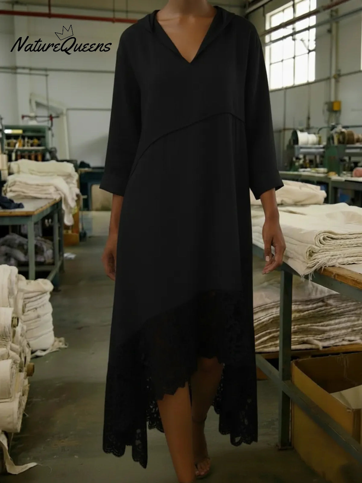 Women's Romantic And Flowing Lace Linen Dress