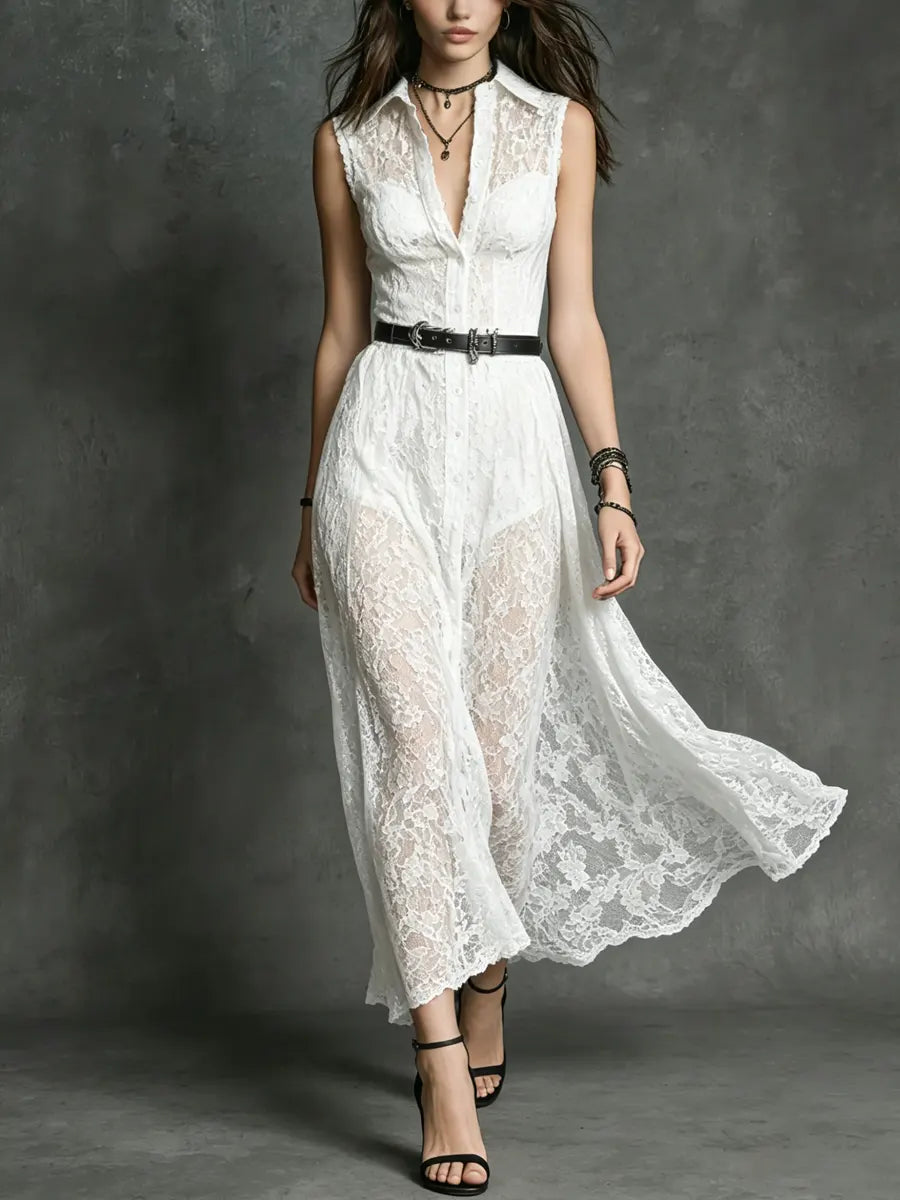 Women's Sexy Lace Shirt Dress