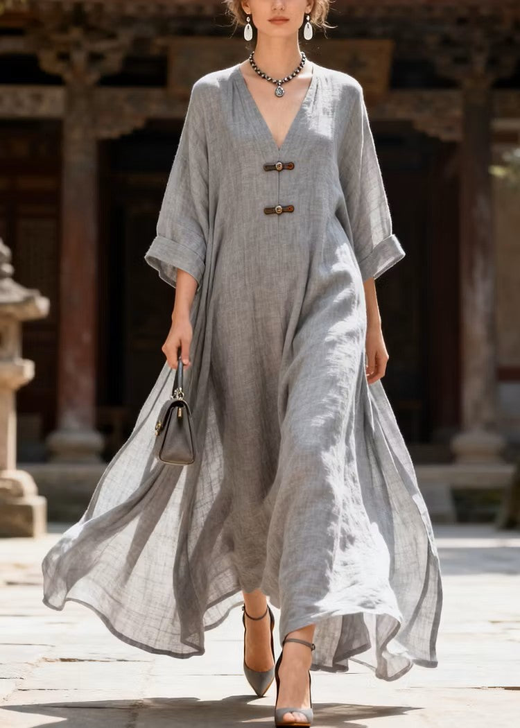 Casual And Cozy Extra-long Linen And Cotton Dress