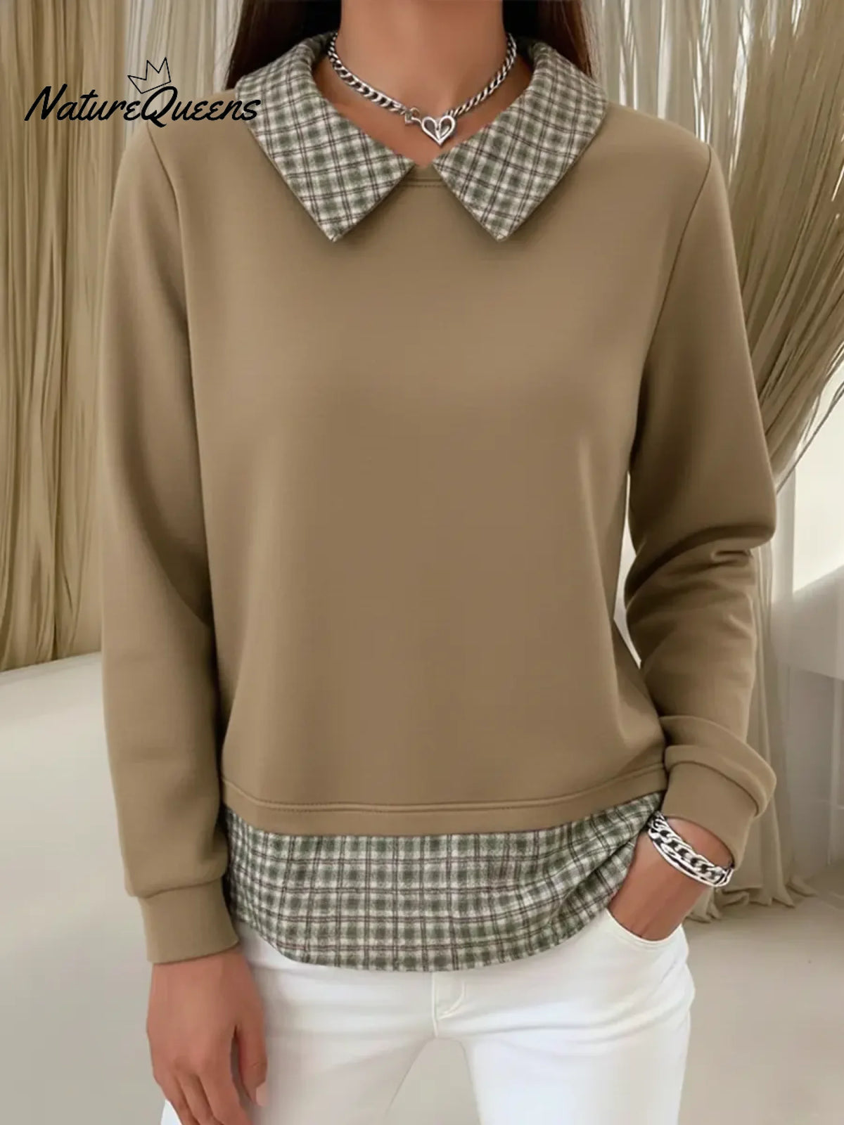 Women's Casual Patchwork Plaid Cotton Top