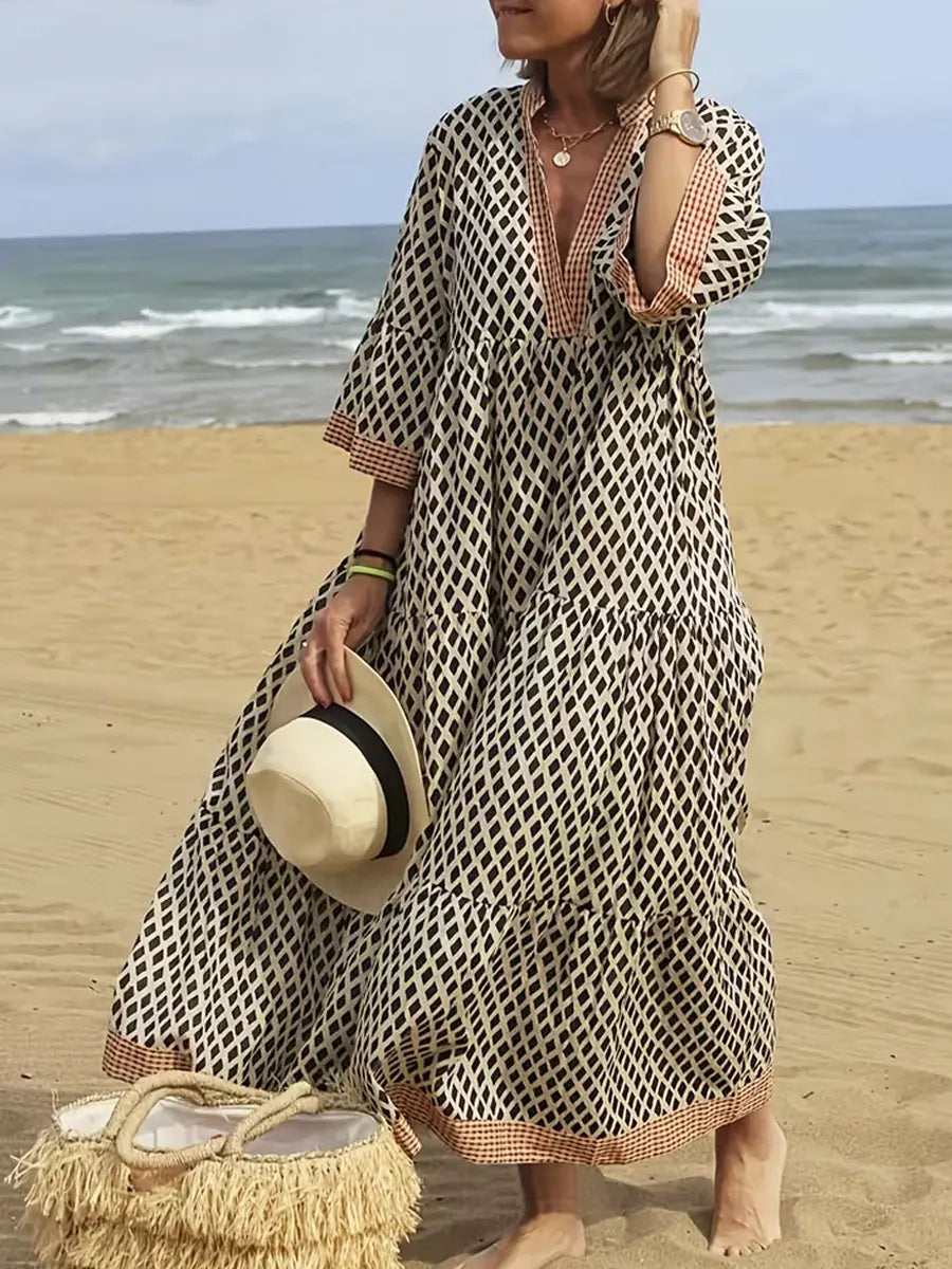 Women's Retro Pattern Art Print Casual Cotton Dress