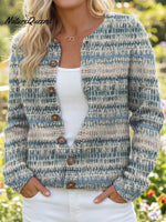 Art Stripes Print Buttoned Cardigan Sweater