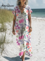 Women's Floral Art Print Casual Cotton And Linen Dress