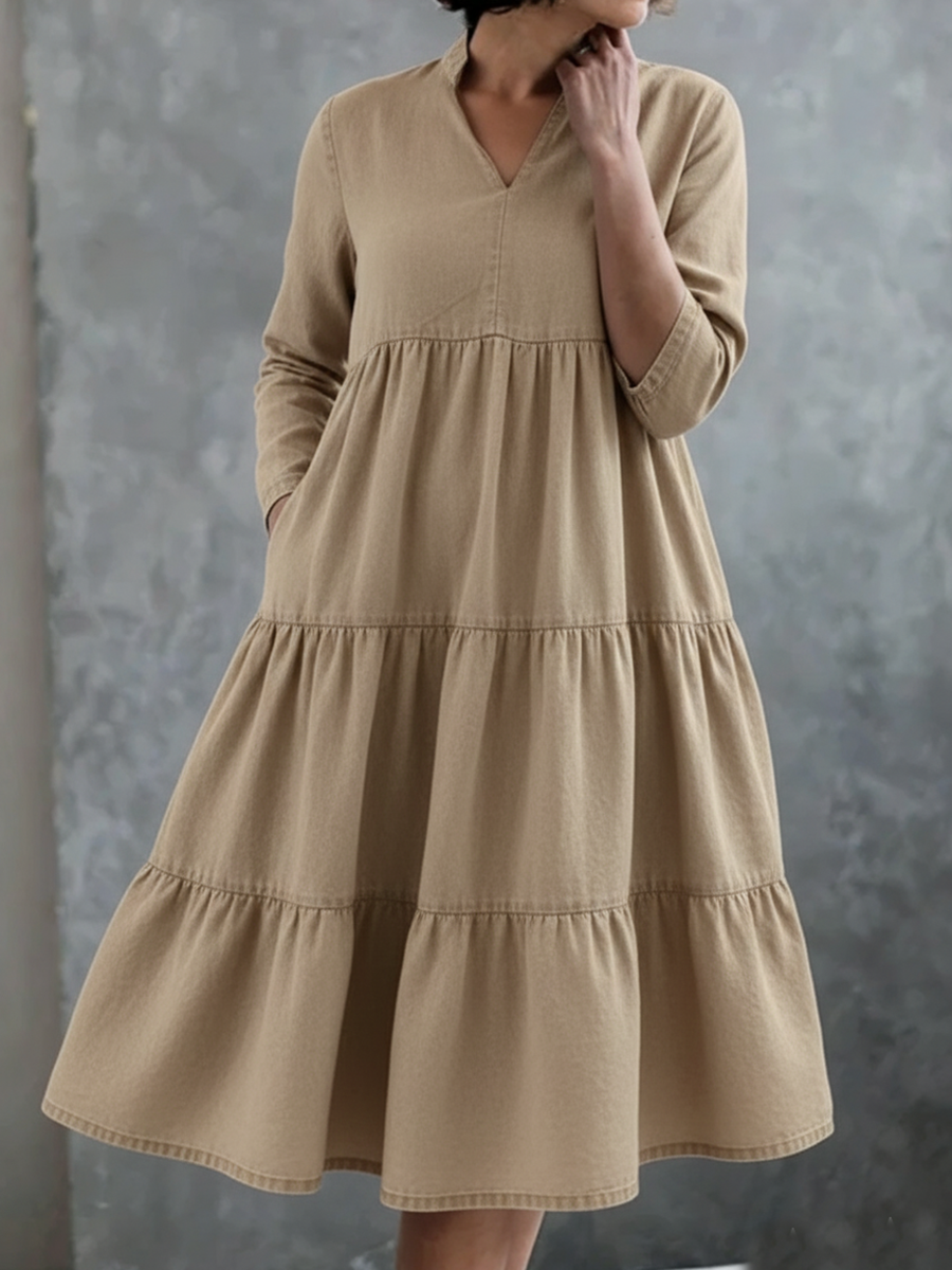 Casual Elegant Multi-layered Hem Denim Dress