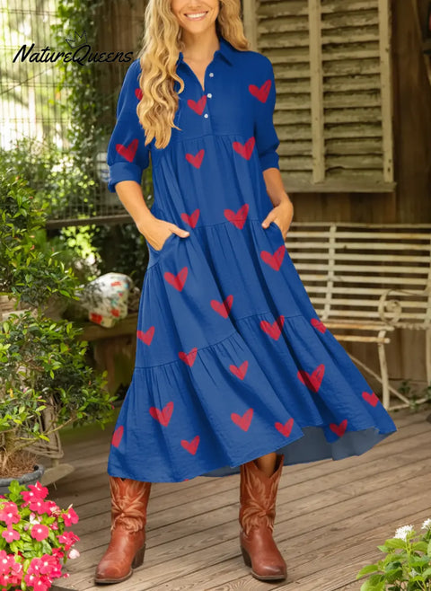Women's Love Pattern Art Print Casual Cotton Dress