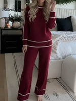 Cozy Color-blocked Trim Sweater And Pants Two-piece Set