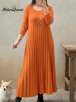 Elegant Pleated Design Solid Color Knit Dress