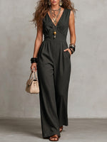Women's V-neck Sleeveless Wide-leg Jumpsuit