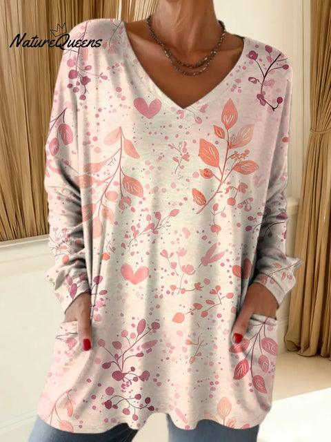 Women's Floral Pattern Art Print Casual Cotton T-shirt