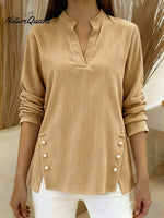 Women's Corduroy Button-Trimmed Top