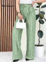 Women's Solid Color High-waisted Drawstring Casual Loose Wide-leg Pants