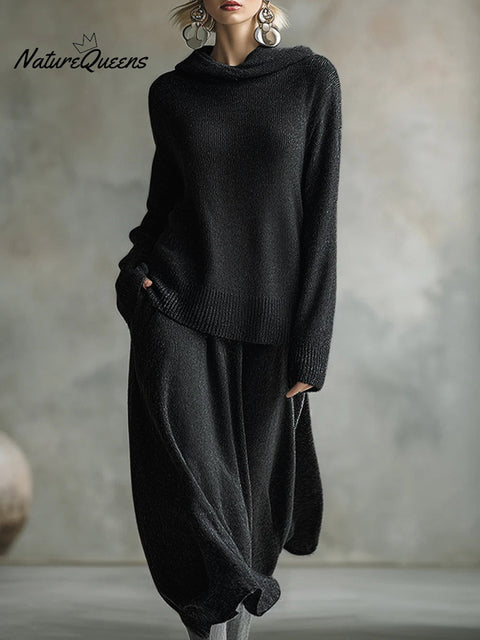 Women's Solid Color Long Sleeve Loose Hooded Top High Waist Casual A-Line Skirt Set
